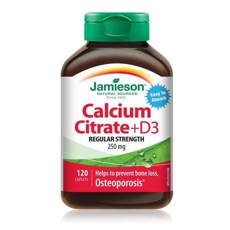 Jamieson Calcium Citrate + Vitamin D3 Regular Strength 250 mg - 120 caplets