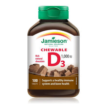 Load image into Gallery viewer, Jamieson Chewable Vitamin D3, 1000 IU, Rich Natural Chocolate - 100 tablets
