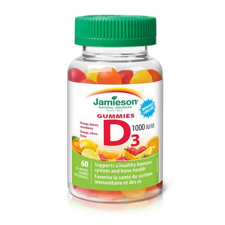 Jamieson Vitamin D, 1000 IU Gummies, Orange, Lemon, Strawberry - 60 all -natural gummies