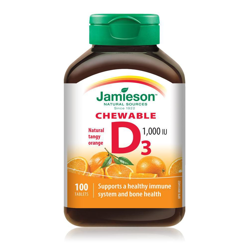 Jamieson Chewable Vitamin D3, 1000 IU, Natural Tangy Orange - 100 tablets