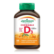 Load image into Gallery viewer, Jamieson Chewable Vitamin D3, 1000 IU, Natural Tangy Orange - 100 tablets

