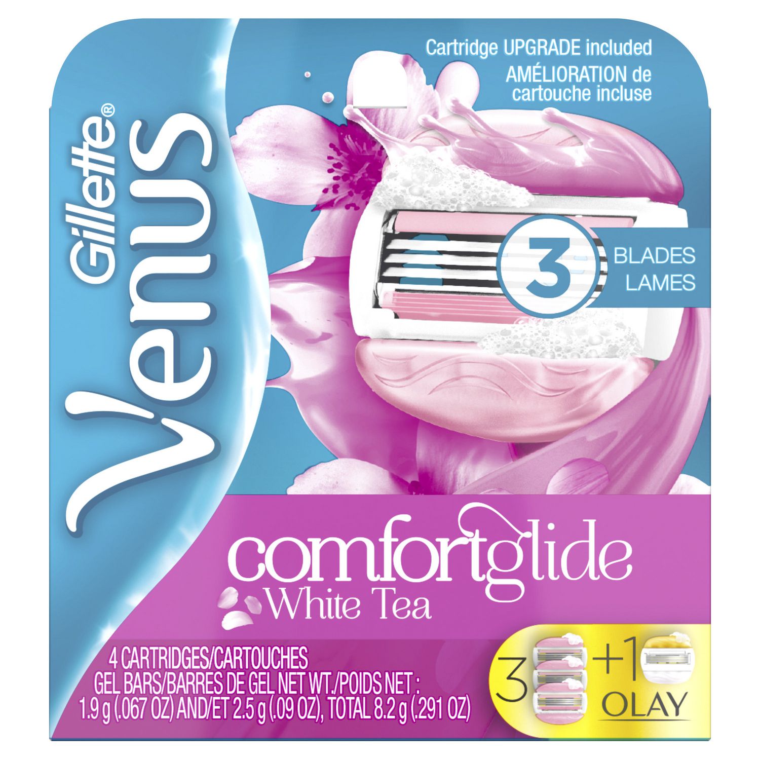 Gillette Venus ComfortGlide Women's Razor Refills, White Tea - 3 cartriges + 1 Olay cartridge