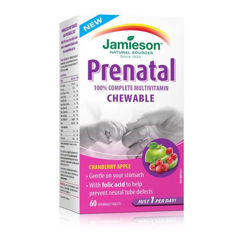 Jamieson Prenatal Chewable 100% Complete Multivitamin, Cranberry Apple - 60 tablets