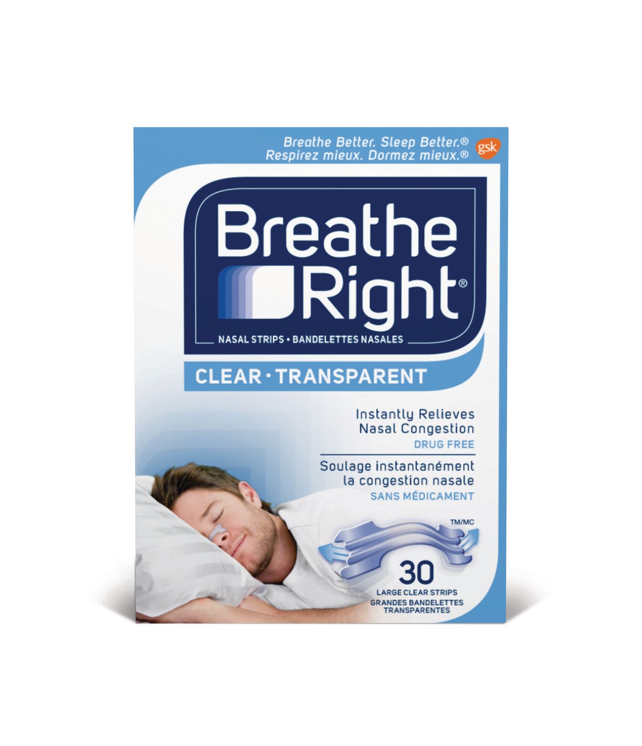 Breathe Right Nasal Strips, Clear - 30 strips