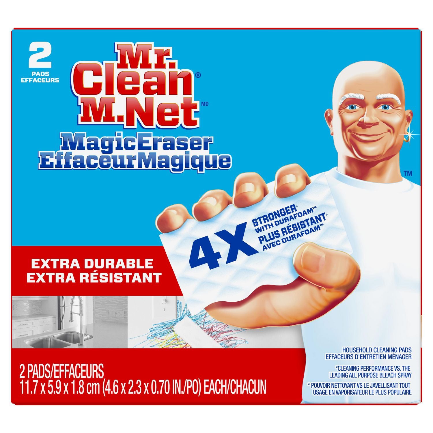 Mr. Clean Magic Eraser Household Cleaning Pads ,  Extra Durable, 4X Stronger with Durafoam, 2 Pads 