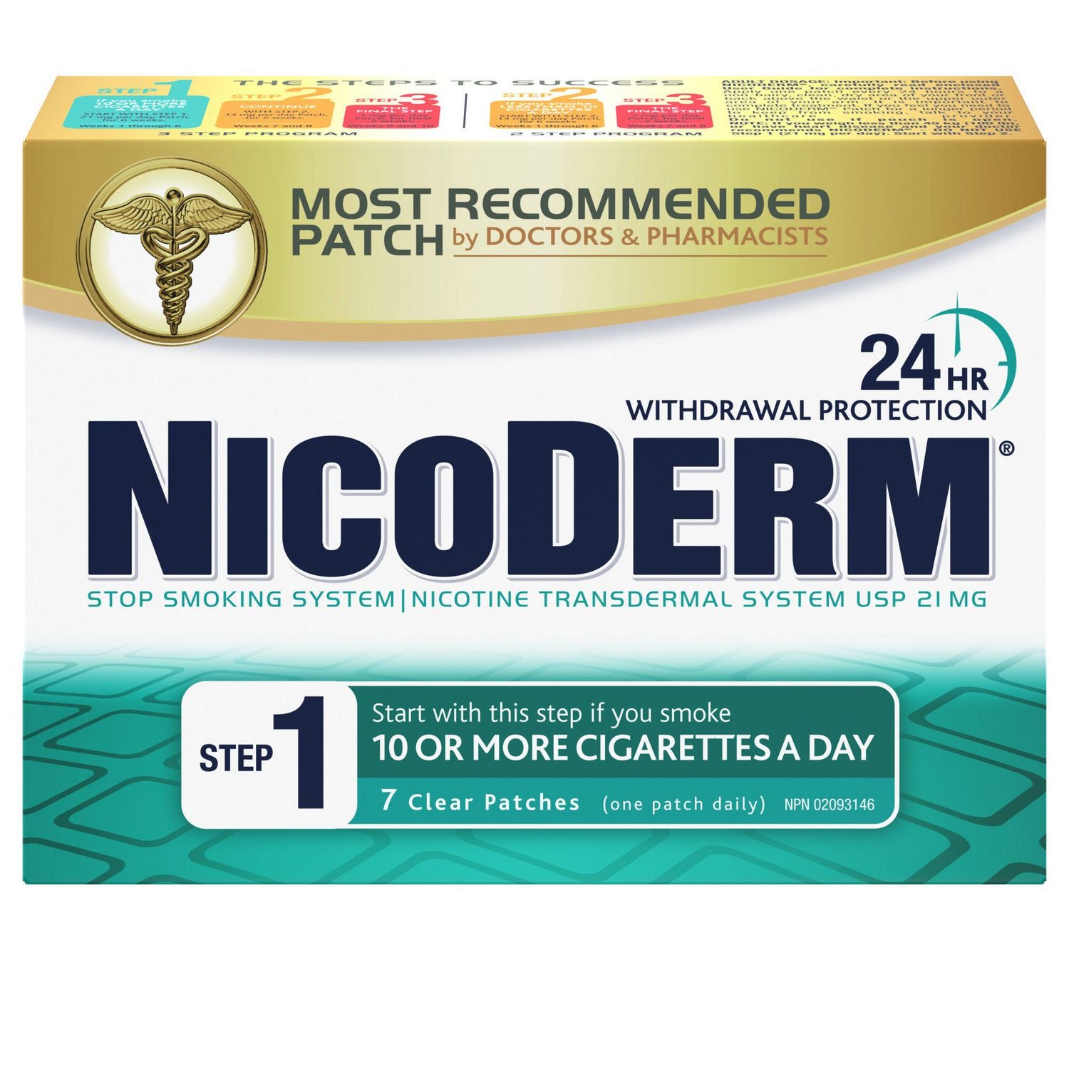 NicoDerm Step 1: Start with this step if you smoke 10 or more cigarettes a day - 21 mg x 7 clear patches