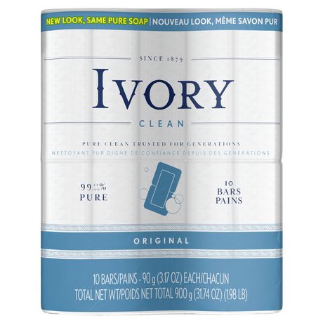 Ivory Clean Pure And Clean, 99.44% Pure, Original, 10 Bars - 90 g  each 