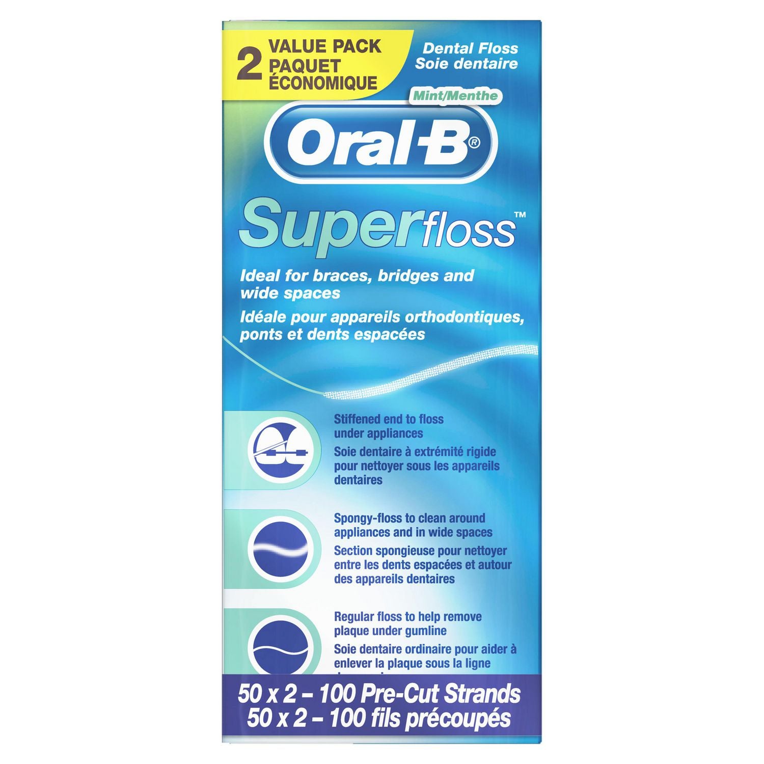 Oral-B Super Floss Pre-Cut Strands Dental Floss, Mint - 2 x 50 pre-cut strands