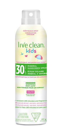 Live Clean Kids Mineral Sunscreen Kids, Reef-Safe, Hypoallergenic, SPF 30 - 177g