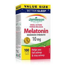 Load image into Gallery viewer, Jamieson Dual Action Timed Release Melatonin Maximum Strength, 10 mg - 100 bi-layer caplets
