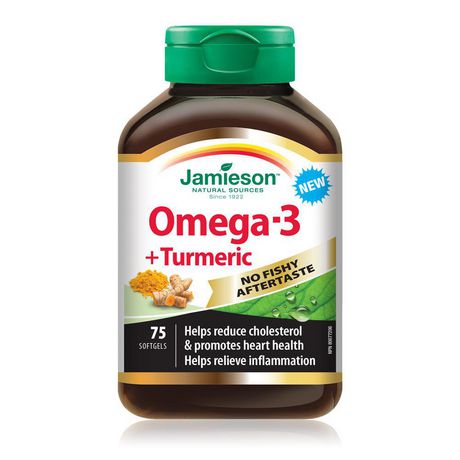 Jamieson Omega-3 + Turmeric, No Fishy Aftertaste - 75 softgels