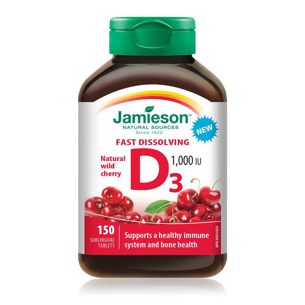 Jamieson Fast Dissolving Vitamin D3, 1000 IU, Natural Wild Cherry - 150 sublingual tablets
