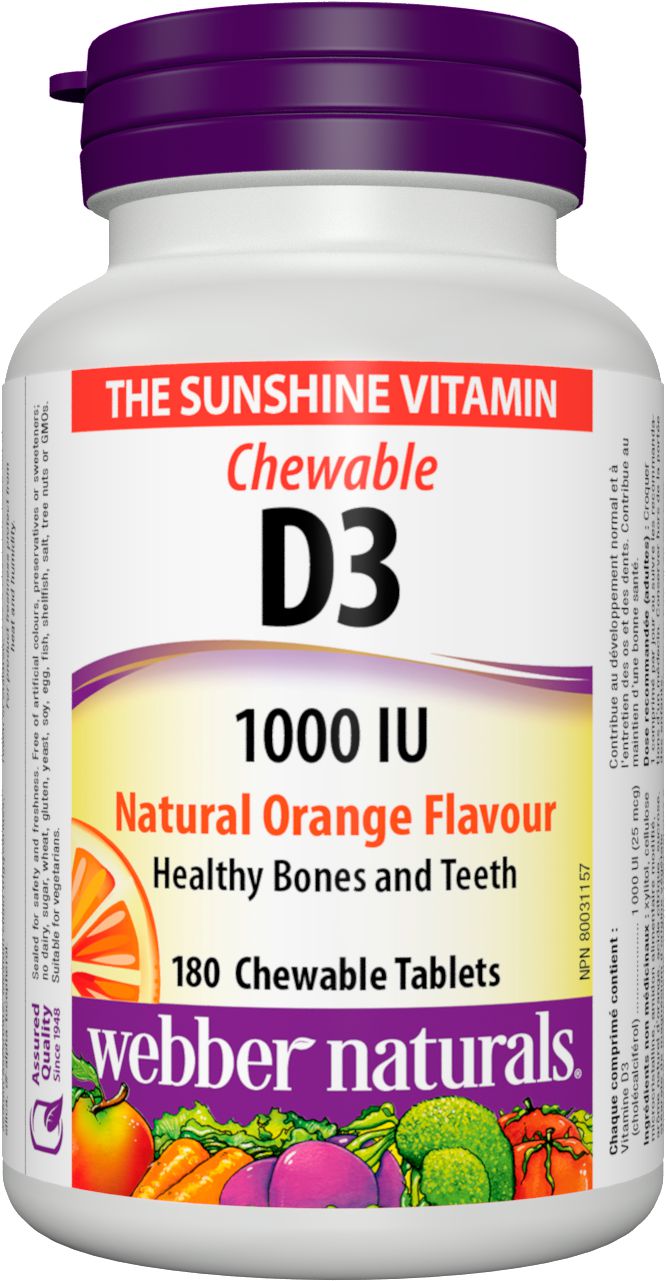 Webber Naturals Chewable Vitamin D3 1000 IU, Natural Orange Flavour - 180 chewable tablets