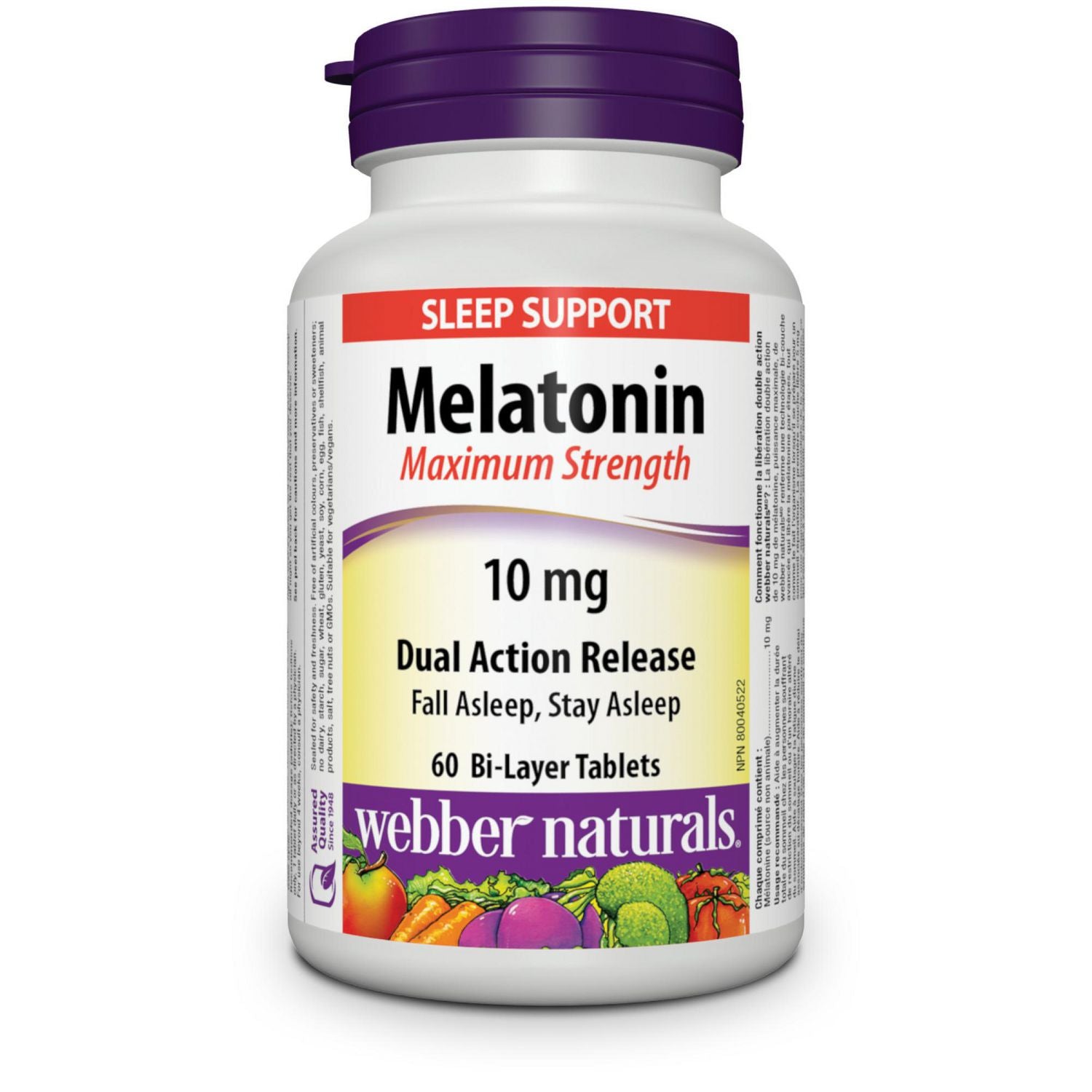 Webber Naturals Melatonin Maximum Strength Dual Action Release 10 mg - 60 bi-layer tablets