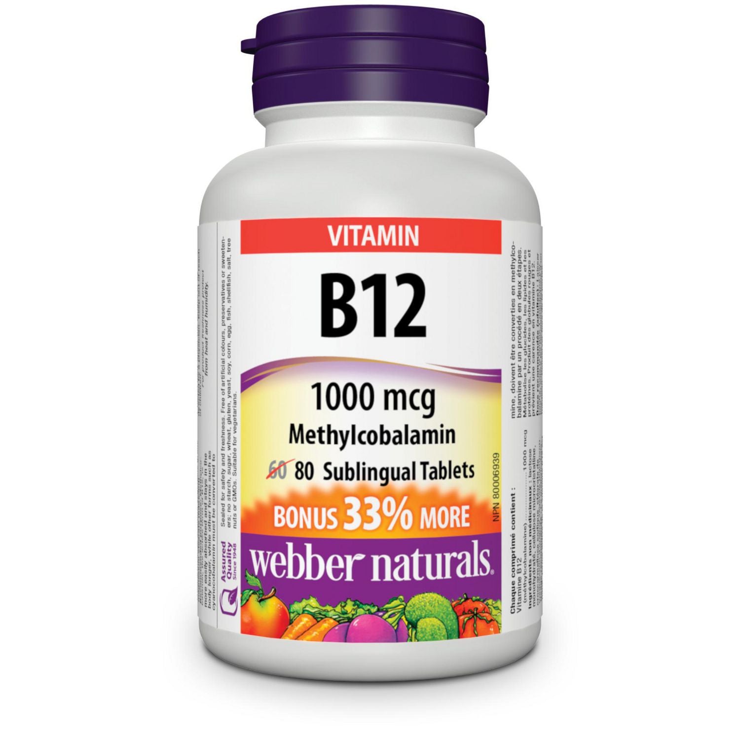 Webber Natural B12 10000 mcg - 80 sublingual tablets