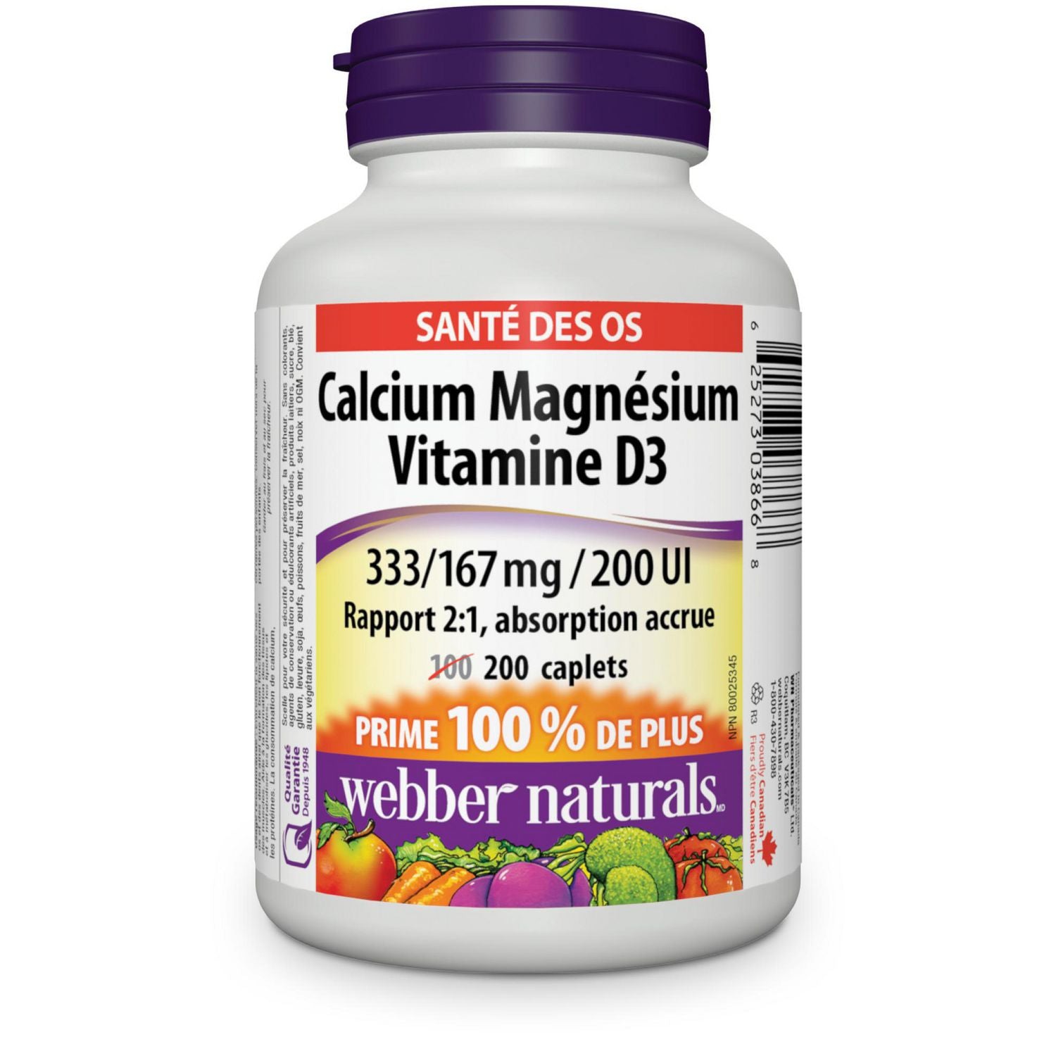 Webber Naturals Calcium Magnesium Vitamin D3, 333/167 mg/200 IU - 200 caplets