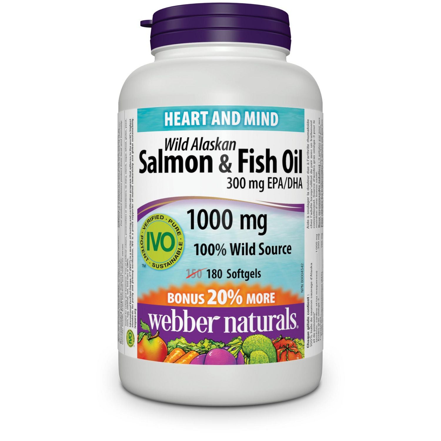 Webber Naturals Wild Alaskan Salmon & Fish Oil 1000 mg - 180 softgels