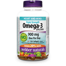 Load image into Gallery viewer, Webber Naturals Triple Strength Omega-3 EPA/DHA 900 mg - 120 softgels
