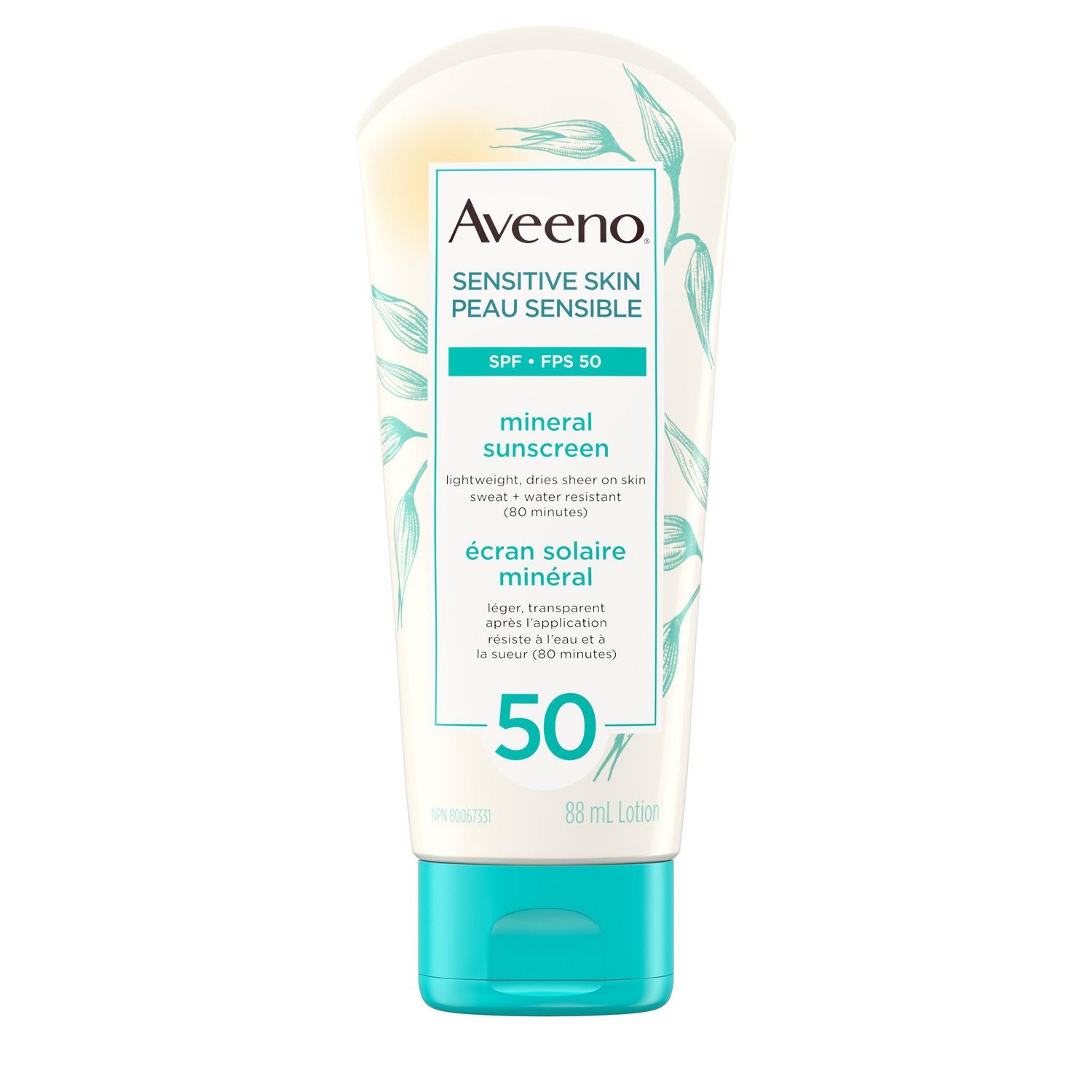 Aveeno Sensitive Skin, Mineral Sunscreen, SPF 50 - 88mL 