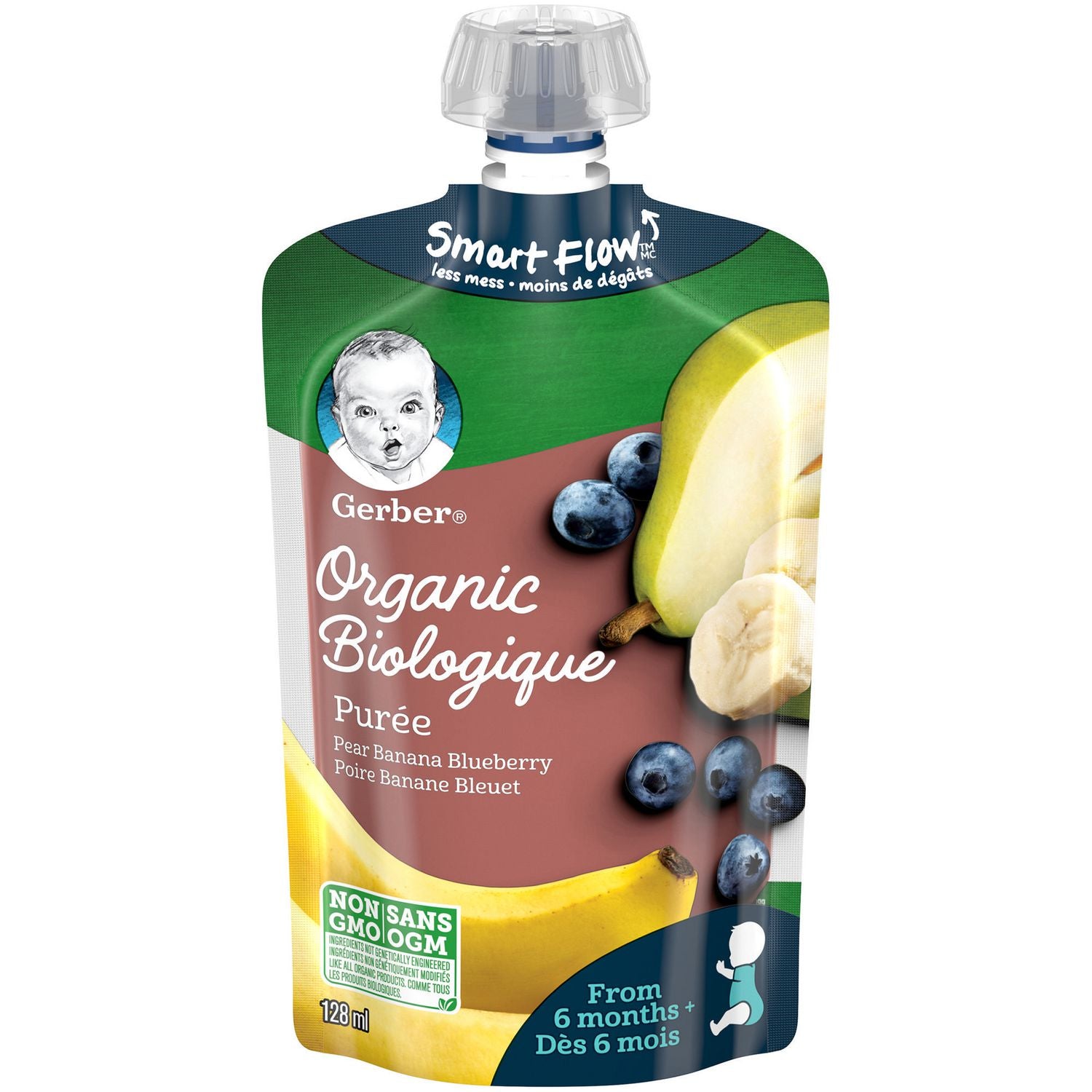 Gerber Organic Puree - 128 ml Pear Banana Blueberry