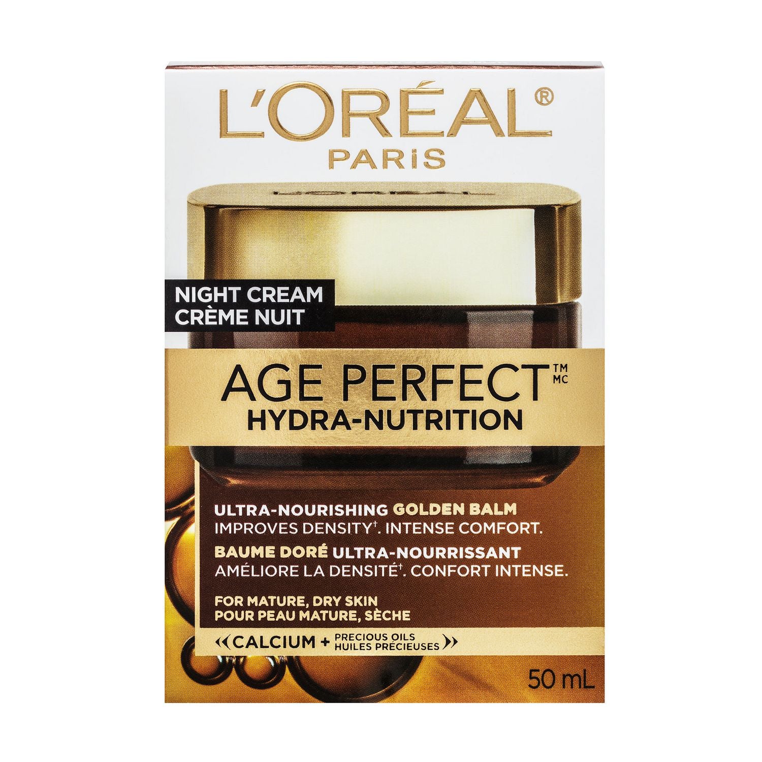 L'Oreal Age Perfect Hydra-Nutrition, Night Cream, Ultra-Nourishing Golden Balm,With Calcium And Precious Oils, Mature, Very Dry Skin - 50 mL 