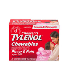 Load image into Gallery viewer, Tylenol Children&#39;s Medicine for Fever &amp; Pain, Bubble Gum - 20 chewable tablets
