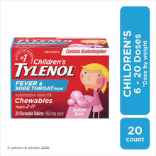 Load image into Gallery viewer, Tylenol Children&#39;s Fever &amp; Sore Throat Pain Syrup, Bubble Gum Flavour - 20 tablets
