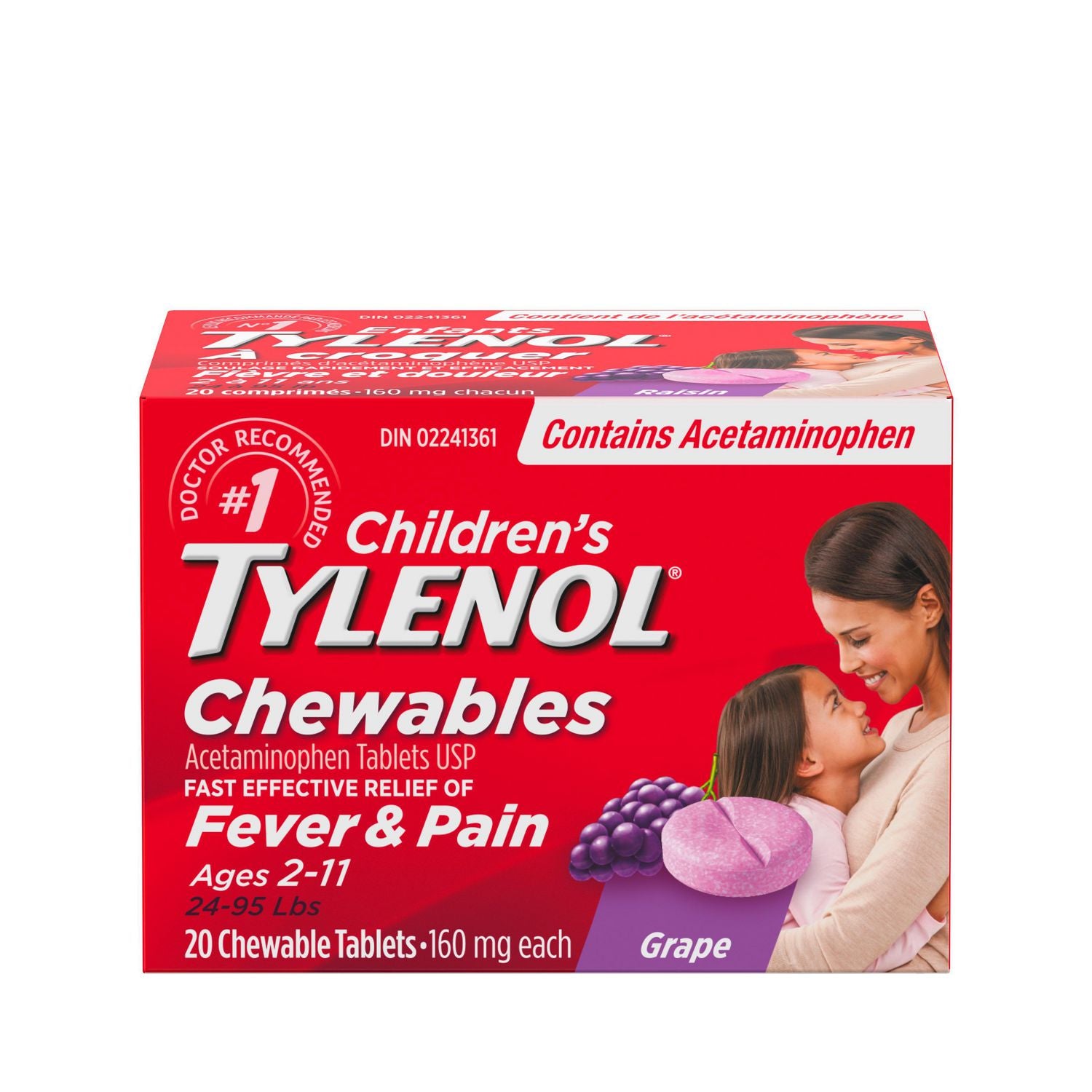 Tylenol Children's Medicine for Fever & Pain, Grape - 20 chewable tablets