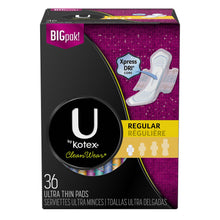 Load image into Gallery viewer, U by Kotex Clean Wear Regular Ultra Thin Pads, Unscented - 36 pads
