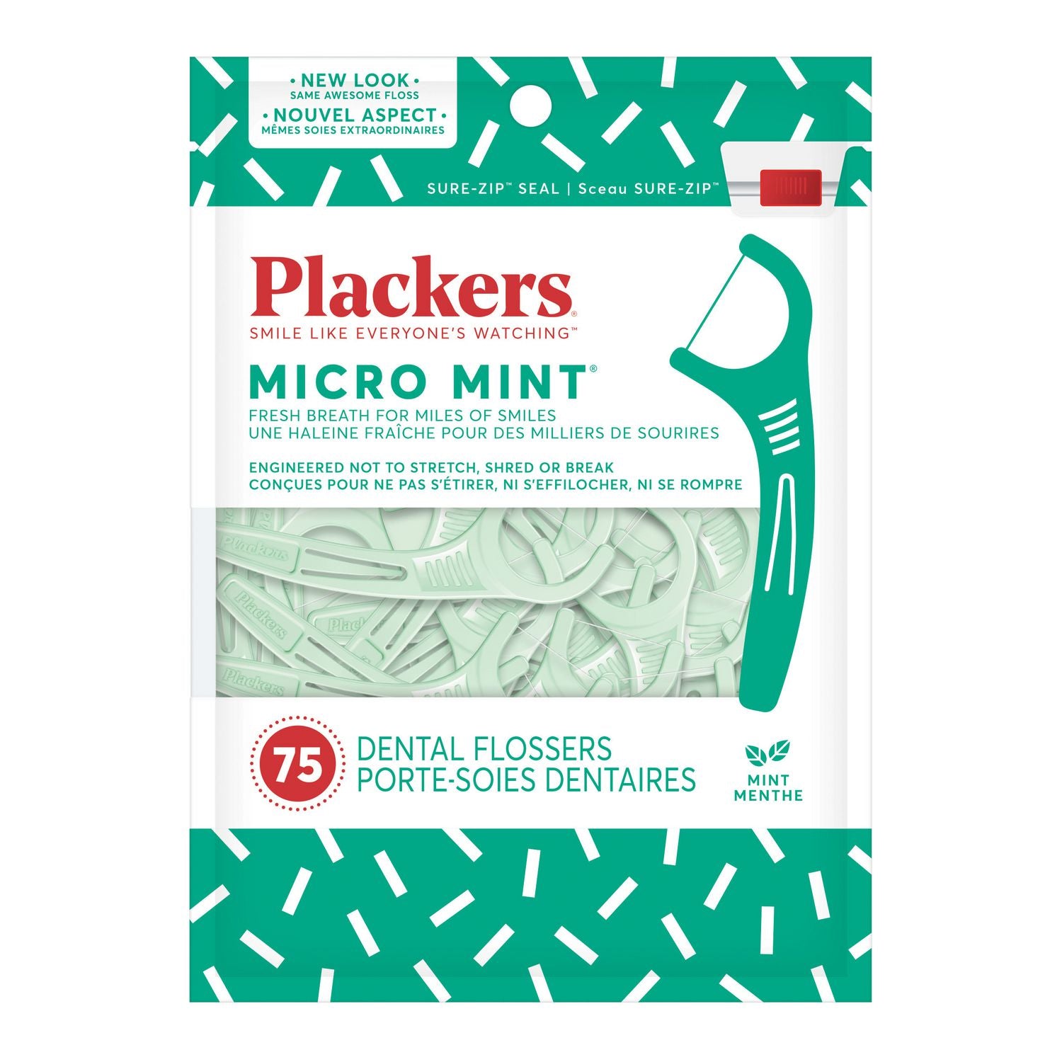 Plackers Dental Flossers, Sure-Zip Seal, Mint - 75