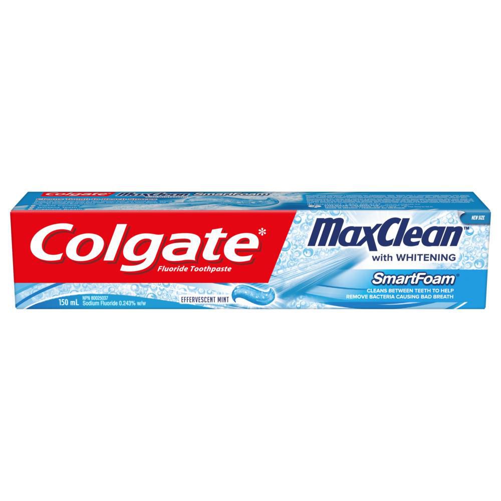 Colgate Max Clean with Whitening Foaming Toothpaste, Effervescent Mint - 150 ml