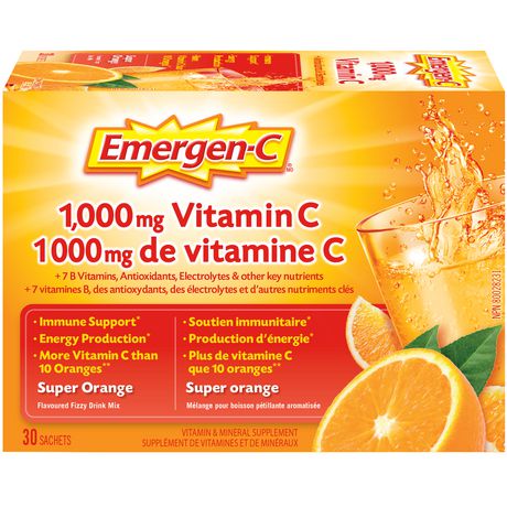 Emergen-C 1000mg Vitamin C + 7 B Vitamins, Antioxidants, Electrolytes & other key nutrients - 30 sachets