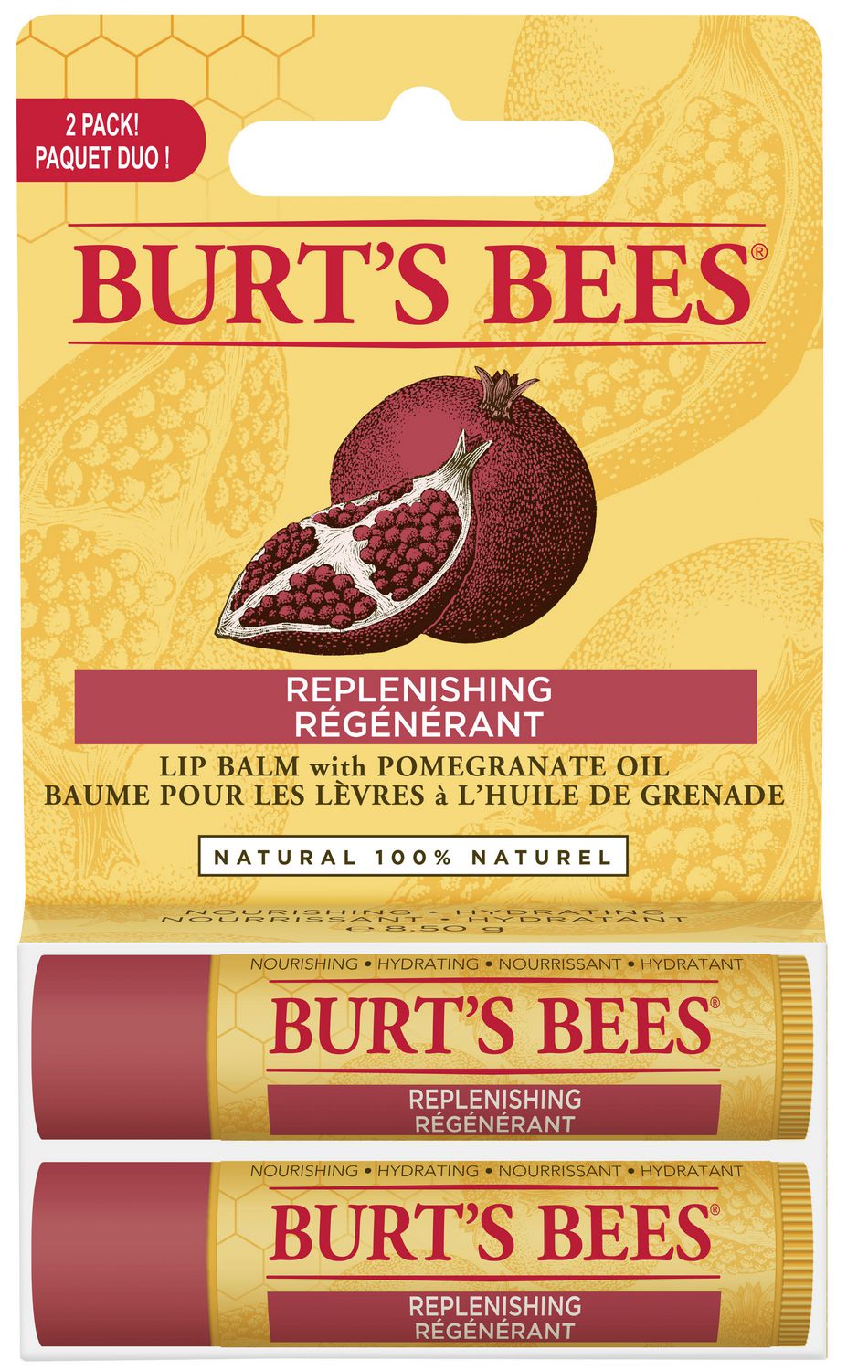 Burt’s Bees 100% Natural Replenishing Lip Balm with Pomegranate Oil, 2-Pack 