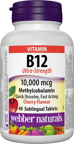 Webber Natural B12 Ultra-Strength 10000 mcg, Cherry Flavour - 40 sublingual tablets