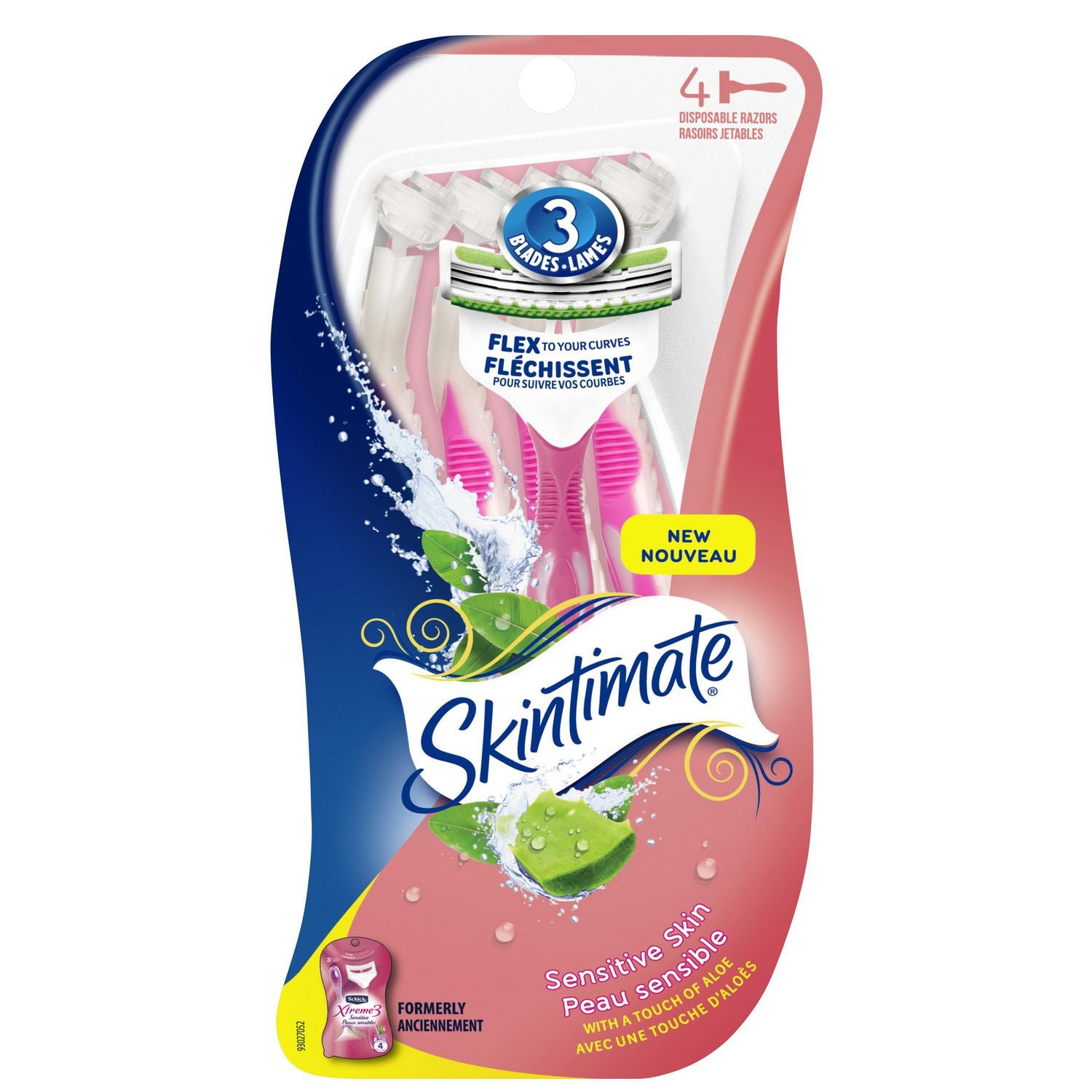 Skintimate 3 Blade Disposable Razors for Women, Sensitive Skin - 4 razors