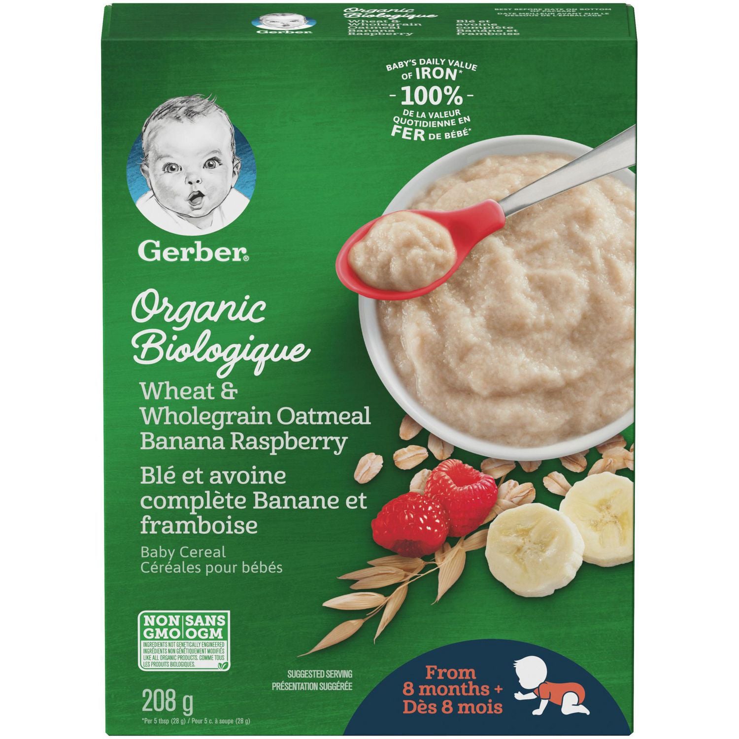 Gerber Organic Baby Cereal, Wheat & Wholegrain Oatmeal Banana Raspberry