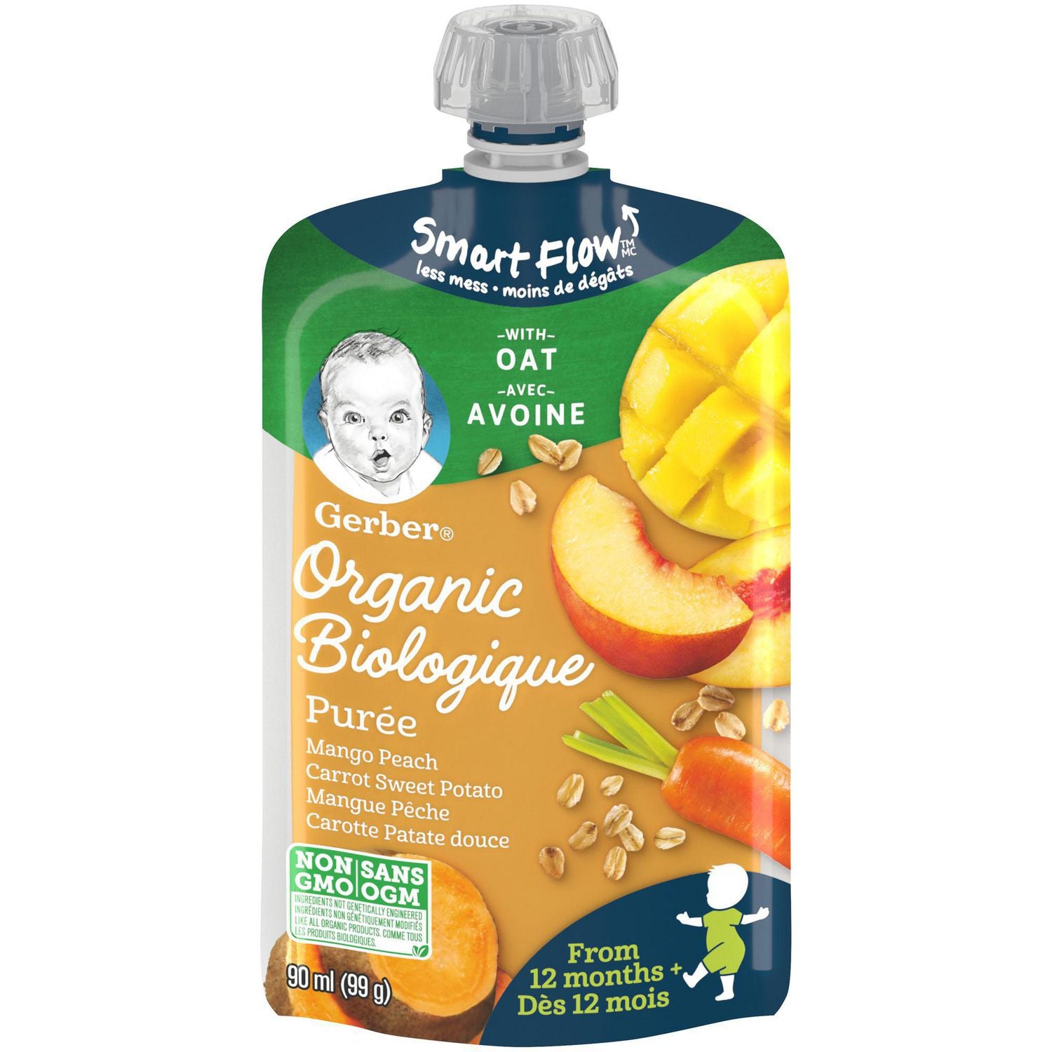 Gerber Organic Puree with Quinoa, Mango Peach, Carrot Sweet Potato - 90 ml