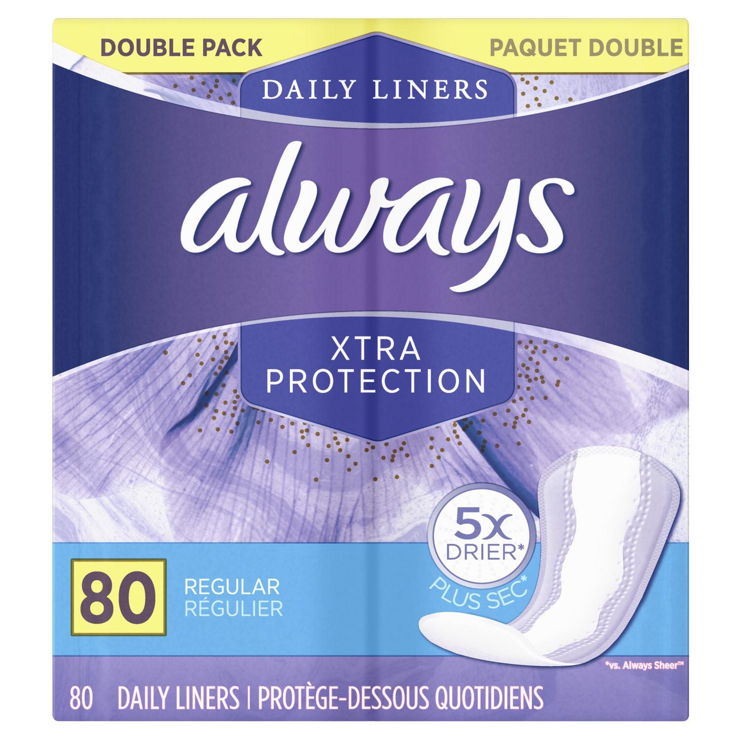 Always Daily Liners Xtra Protection, Regular, Unscented - 80 liners