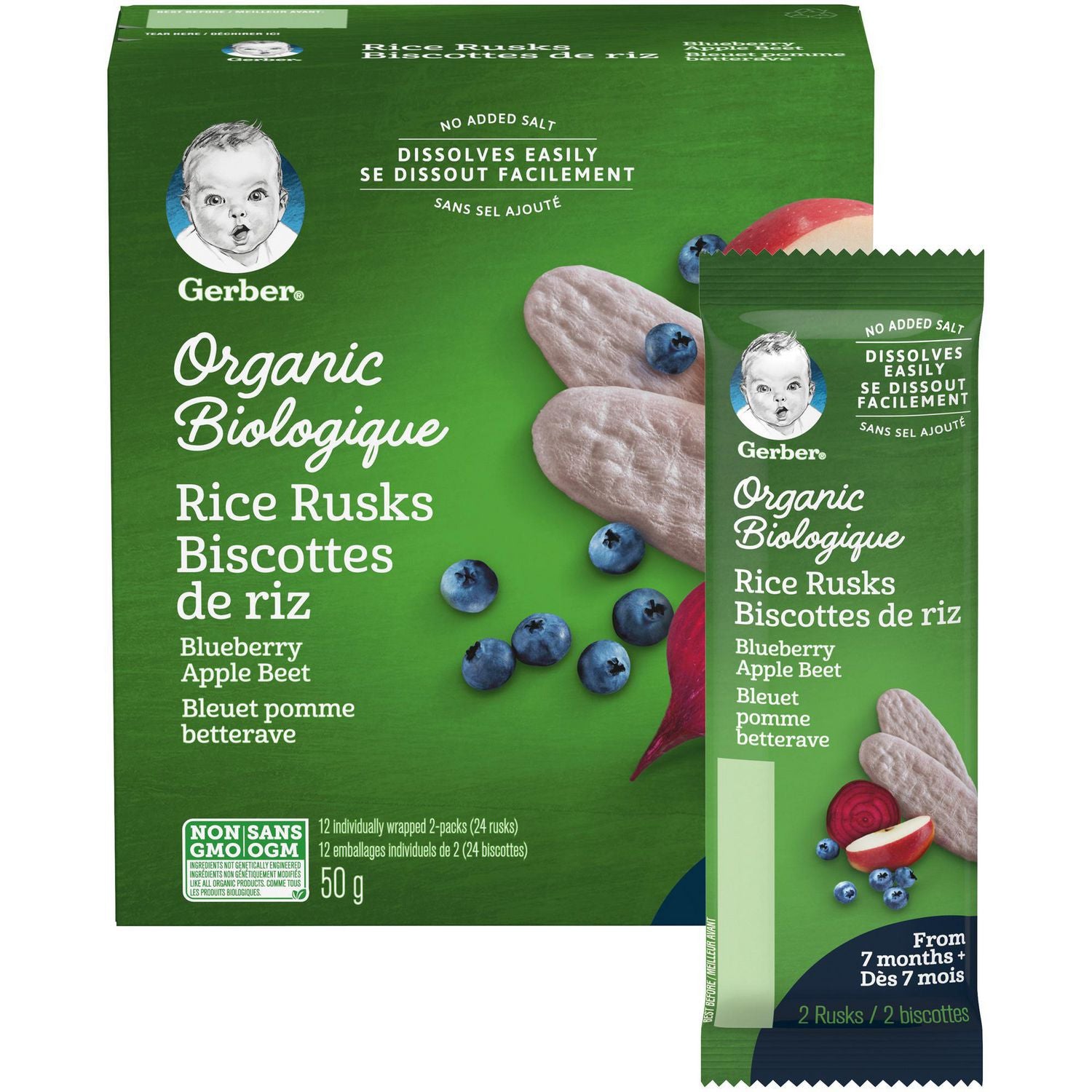 Gerber Organic Rice Rusks, Blueberry Apple Beet - 50 g