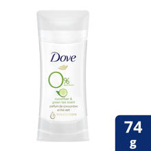 Load image into Gallery viewer, Dove 0% Aluminum Deodorant, Cucumber &amp; Green Tea Scent - 74 g
