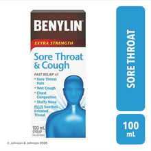 Load image into Gallery viewer, Benylin Extra Strength Sore Throat &amp; Cough Syrup - 100 ml
