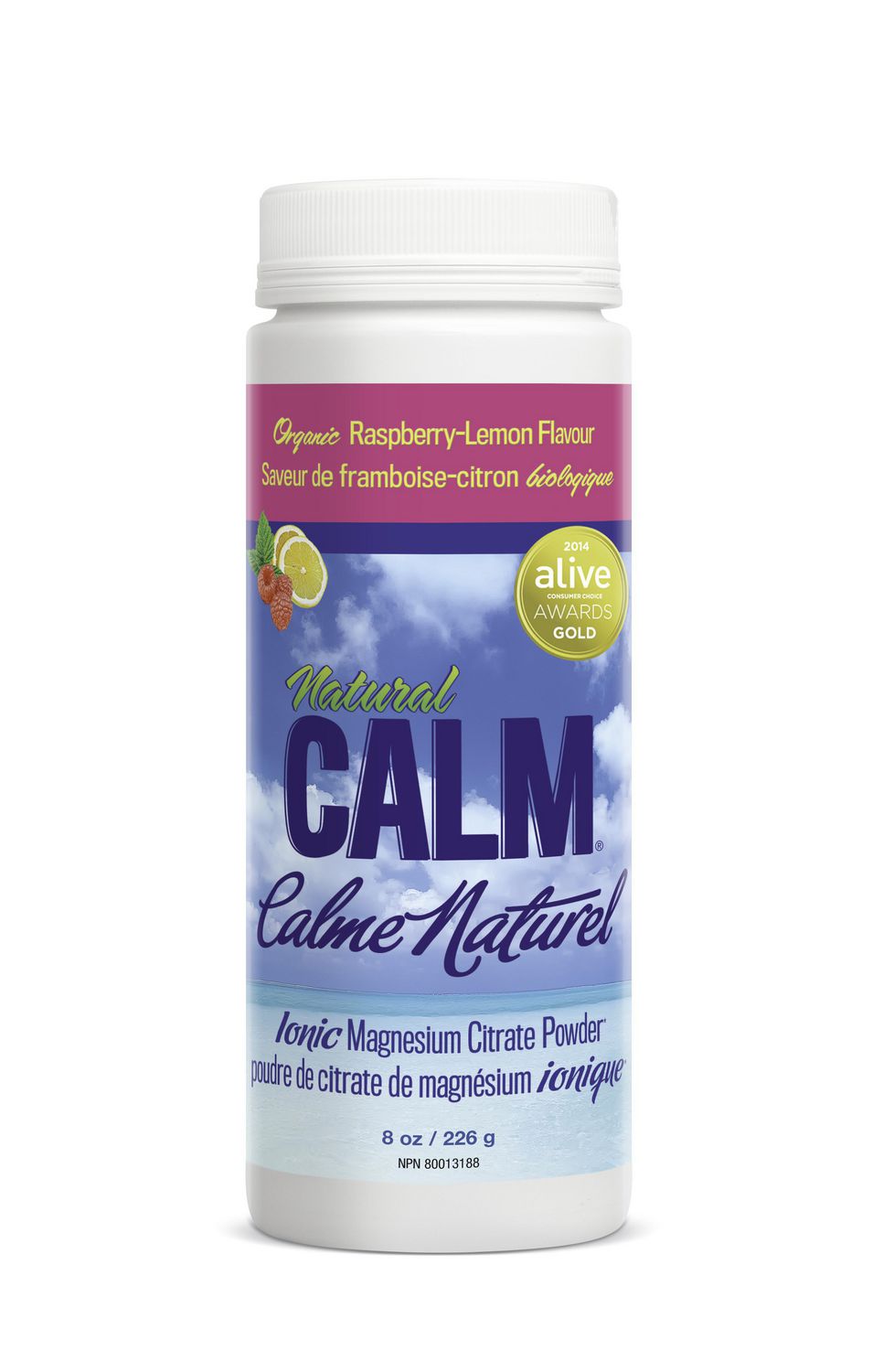 Natural Calm Ionic Magnesium Citrate Powder, Raspberry-Lemon Flavour - 226 g