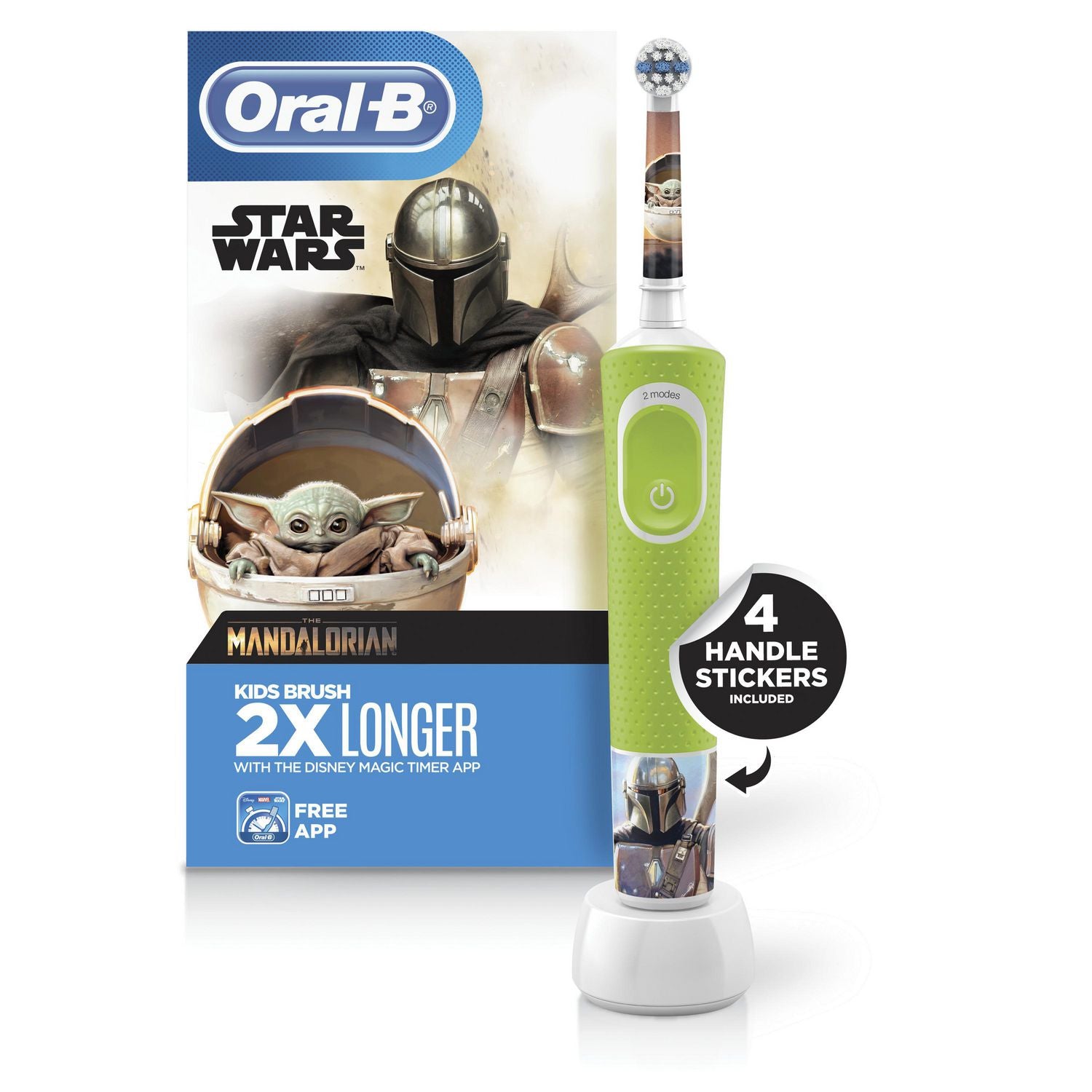 Oral-B Kids 3+ Electric Toothbrush featuring Star Wars the Mandalorian - 1 rechargeable handle, 1 charger, 1 brush head, 4 stickers