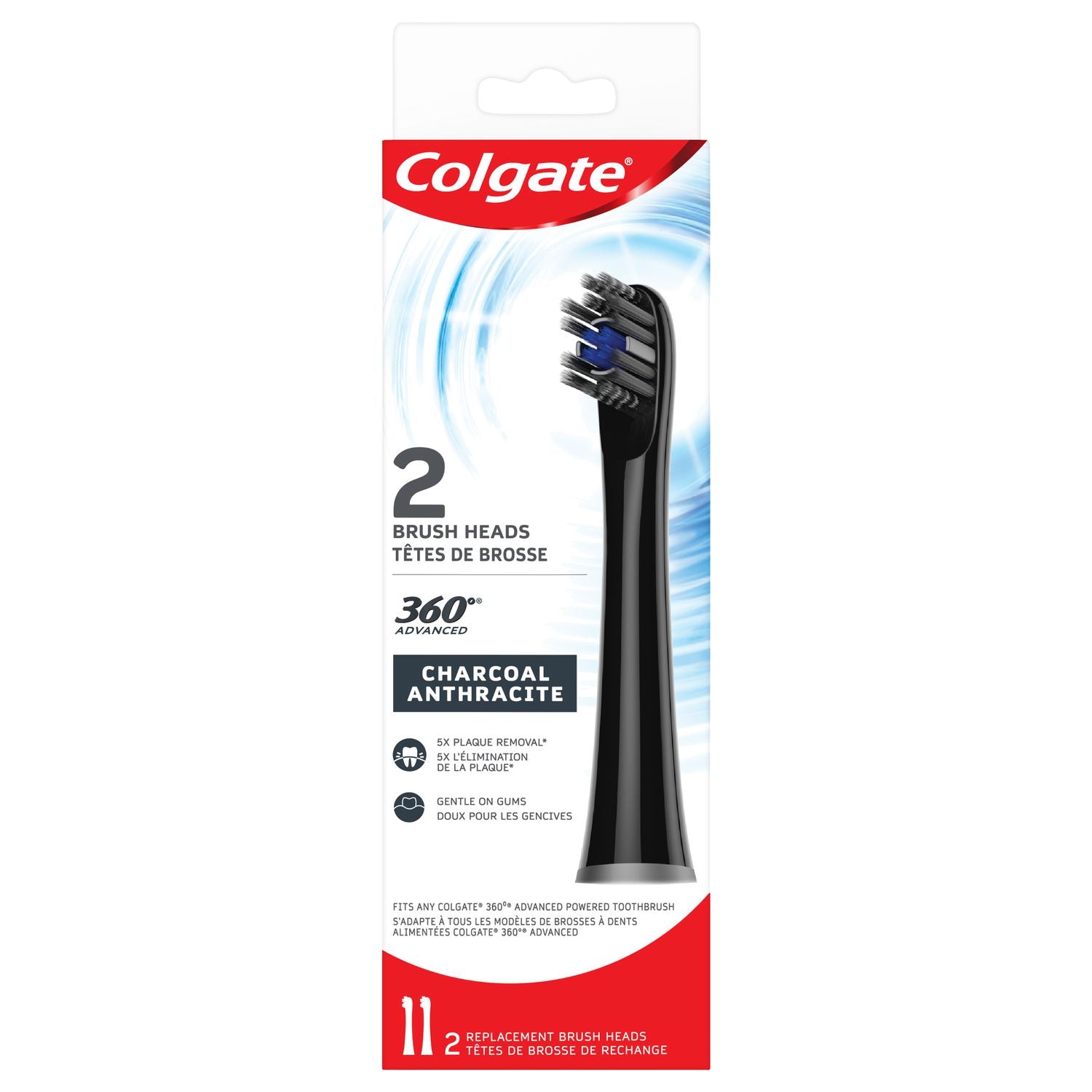 Colgate 360 Advanced Charcoal Powered Toothbrush Refill - 2 brush heads
