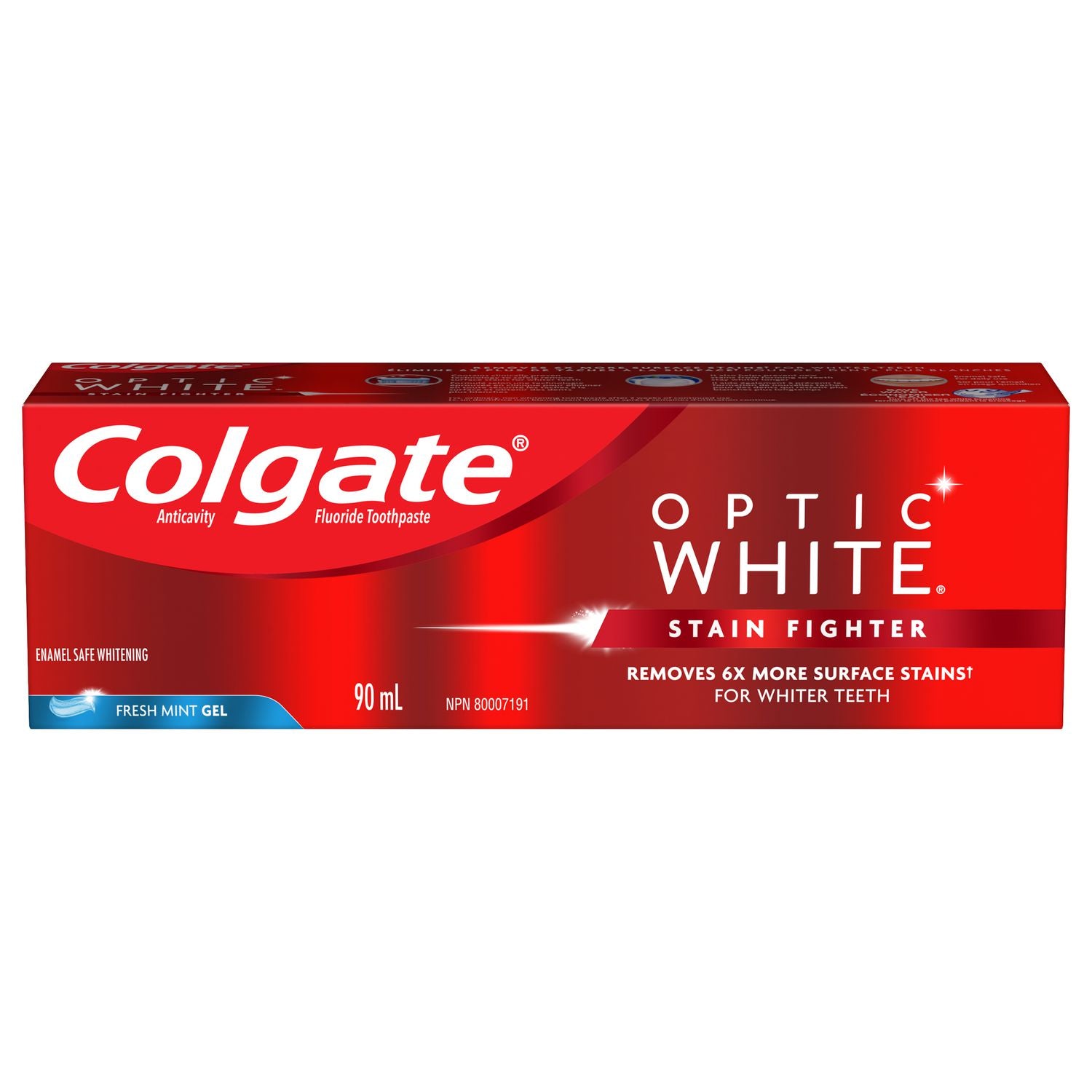 Colgate Optic White Stain Fighter Teeth Whitening Toothpaste, Fresh Mint Gel - 90 mL