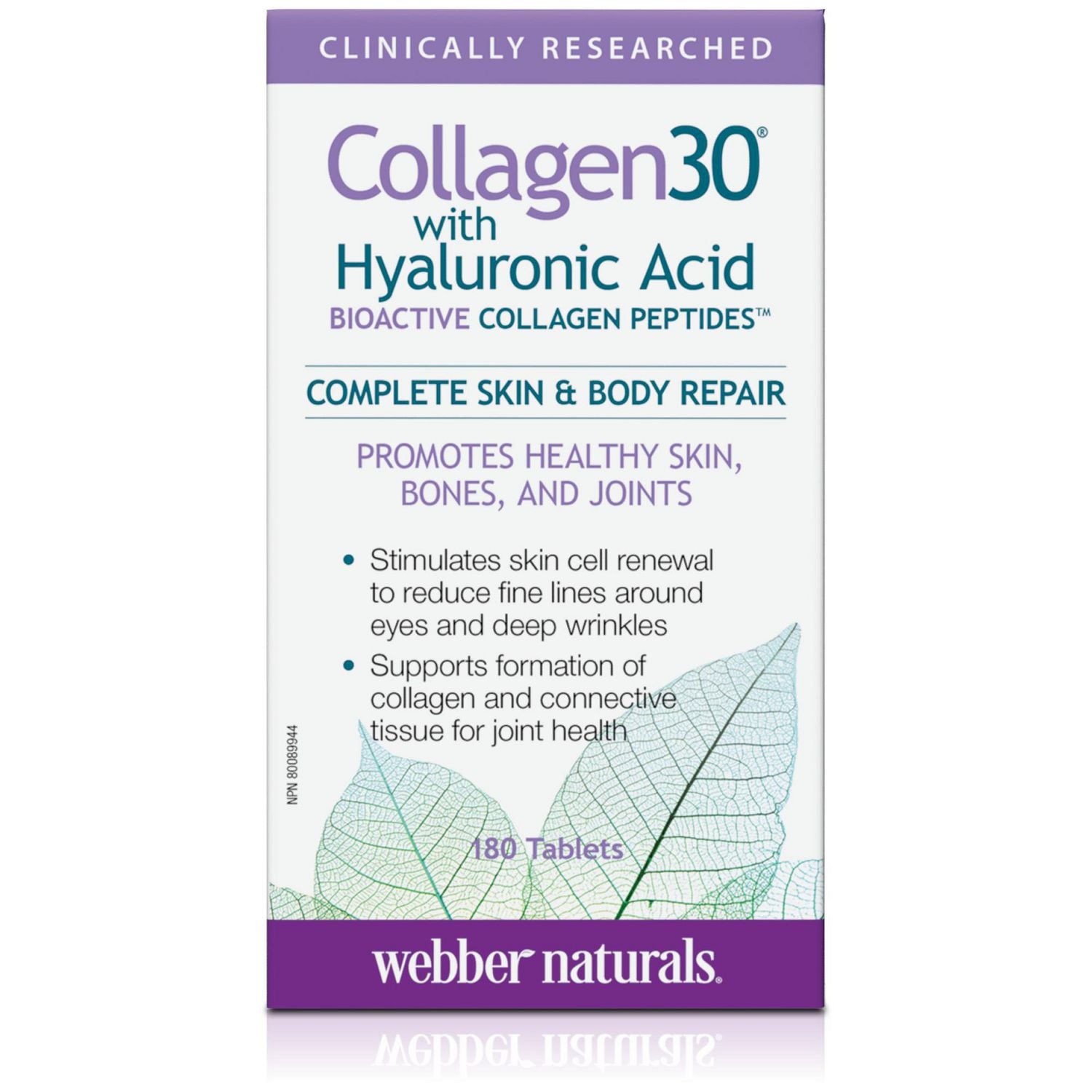 Webber Naturals Collagen30 with Hyaluronic Acid Bioactive Collagen Peptides - 180 tablets