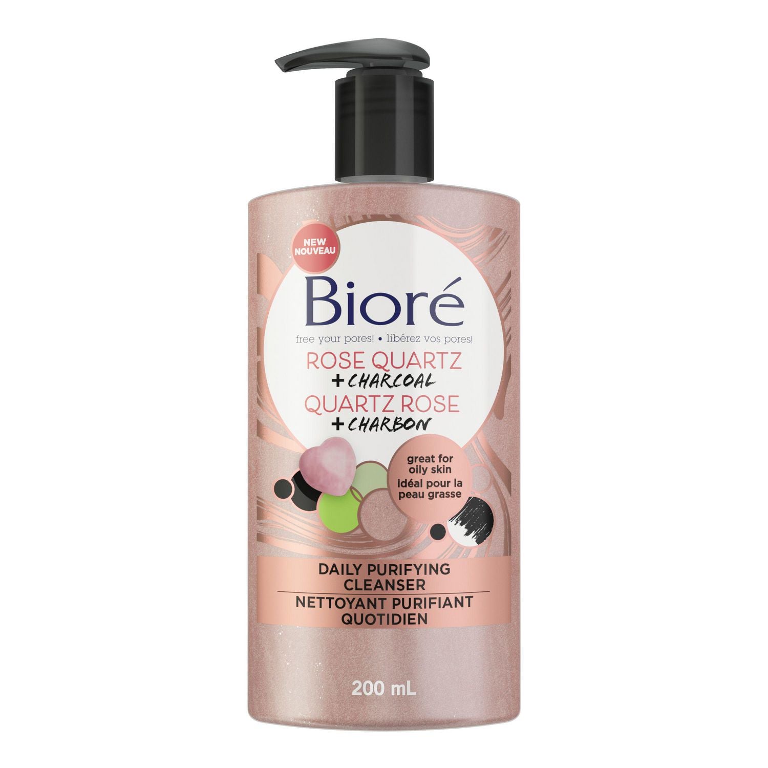 Biore Rose Quartz + Charcoal Daily Purifying Cleanser - 200 ml