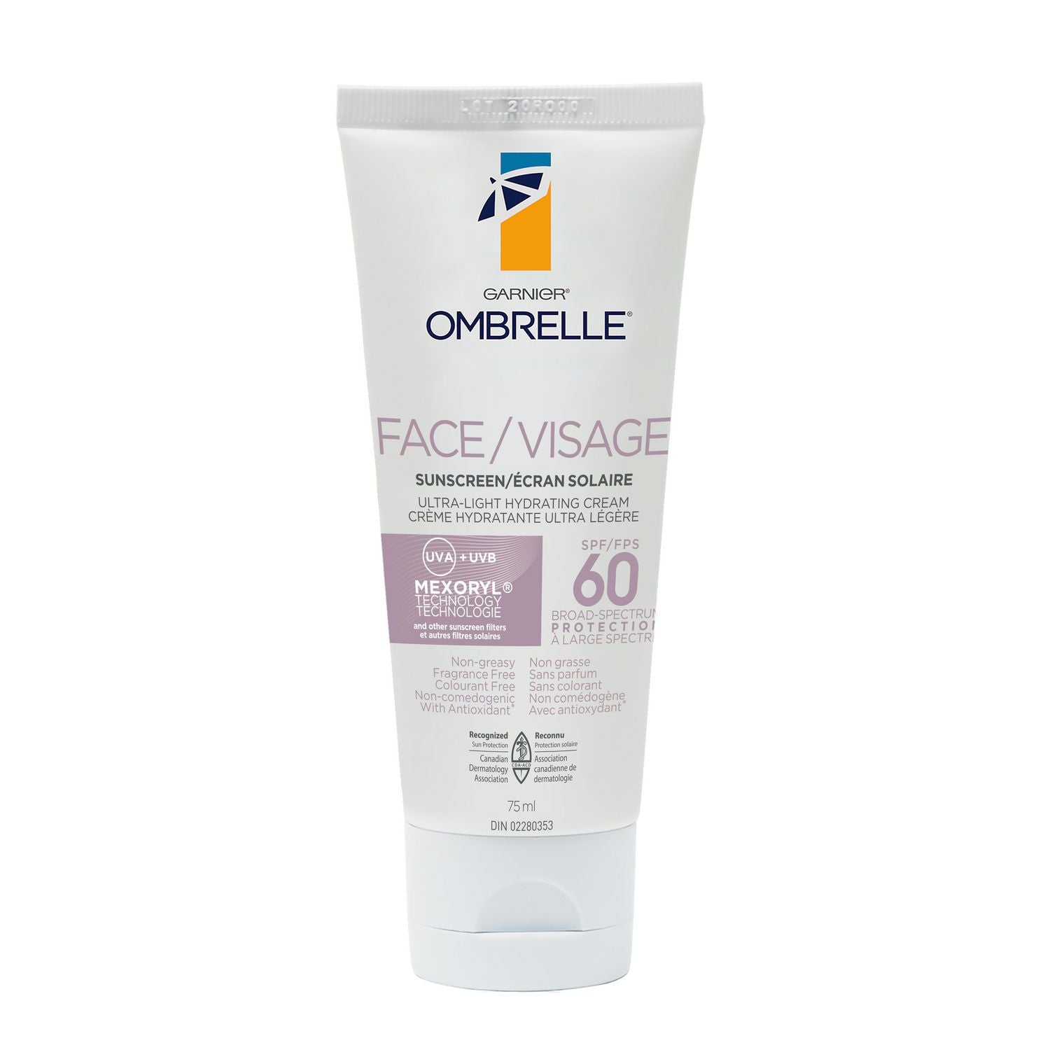 Garnier Ombrelle Face Sunscreen, Ultra-light Hydrating Cream SPF 60 - 75 mL 