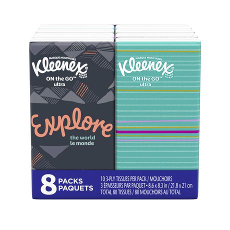 Kleenex On the Go Ultra, Pocket Packs - 8 packs x 10 3-ply tissues