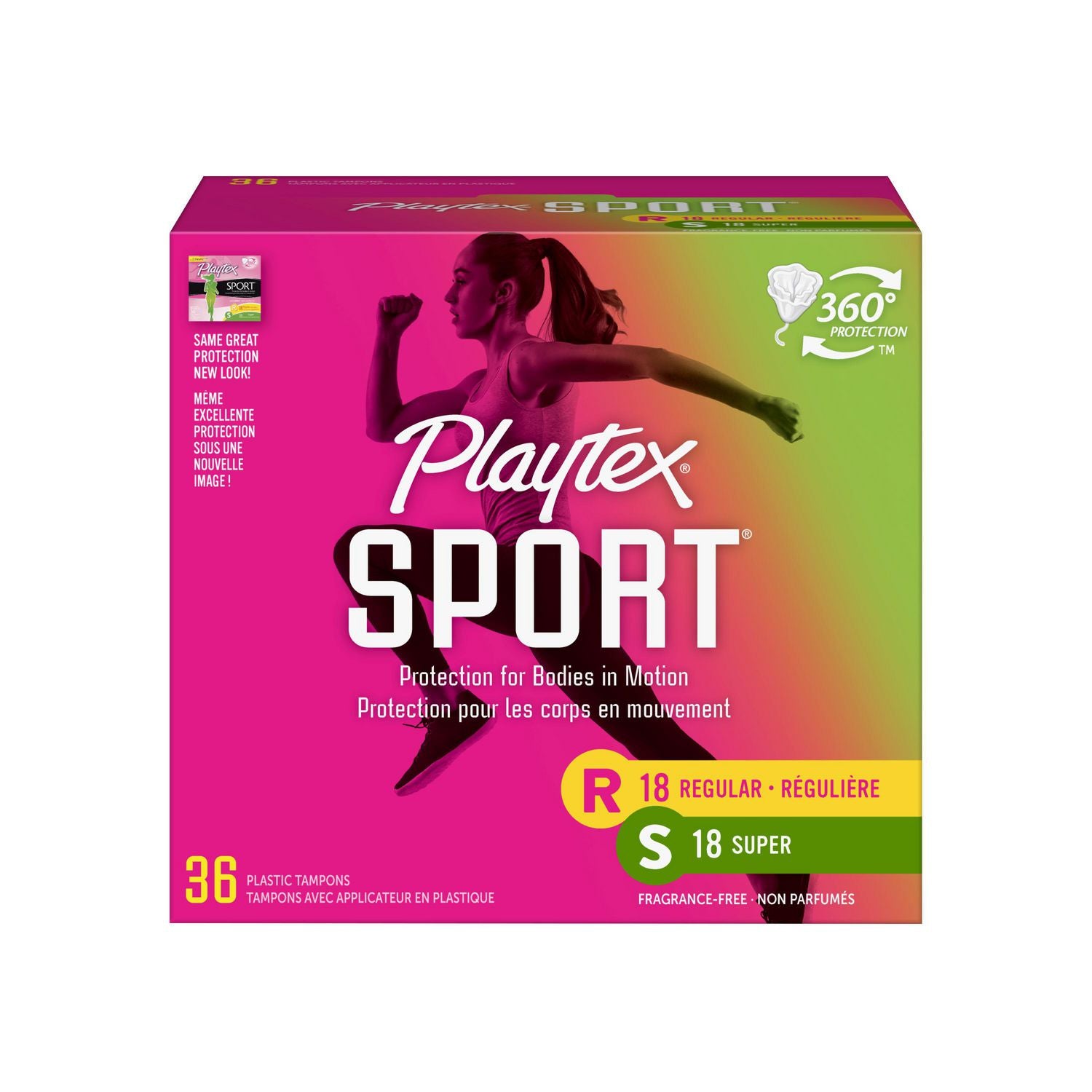 Playtex Sport, Dual Pack, Fragrance-Free - 18 regular, 18 super